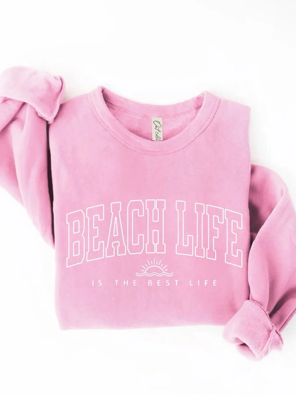 Beach Life Pink Crewneck Sweatshirt - Women's Cozy Pullover